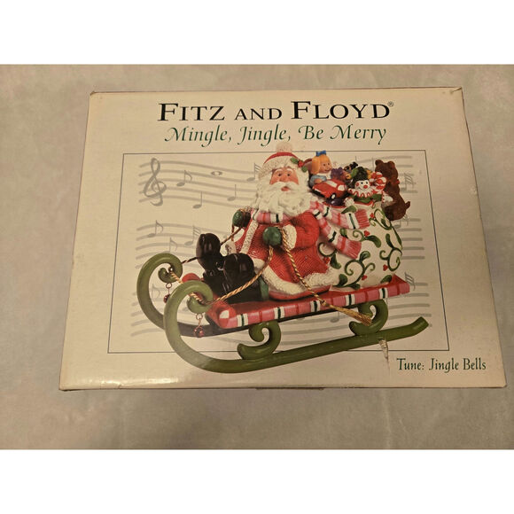 Fitz And Floyd Mingle Jingle Be Merry Santa In Sleigh With Toys Music Box 2006 - Picture 1 of 11